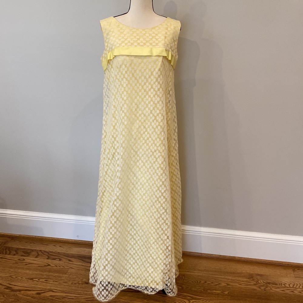 Vintage womens A-line lace empire waist maxi dress daisy flower girl bridesmaid
